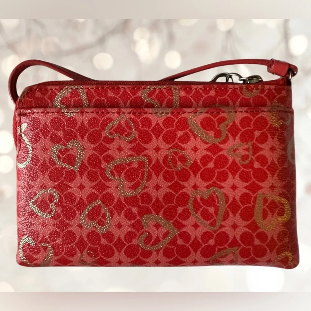 Coach Waverly Red Leather Gold Hearts Wristlet With Dustbag- RARE Y2k